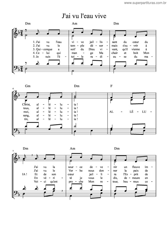 Partitura da música J`Ai Vu L`Eau Vive