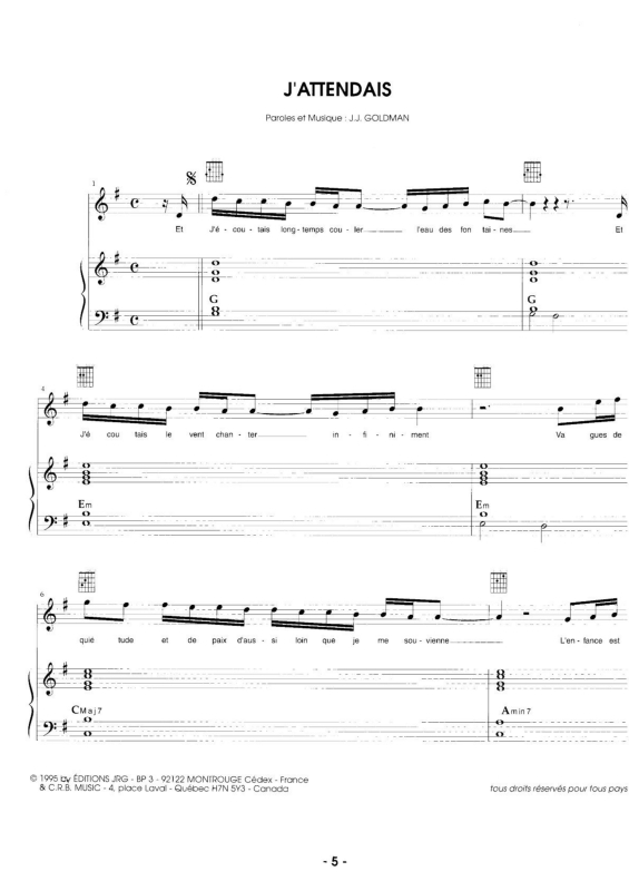 Partitura da música J`Attendais v.2