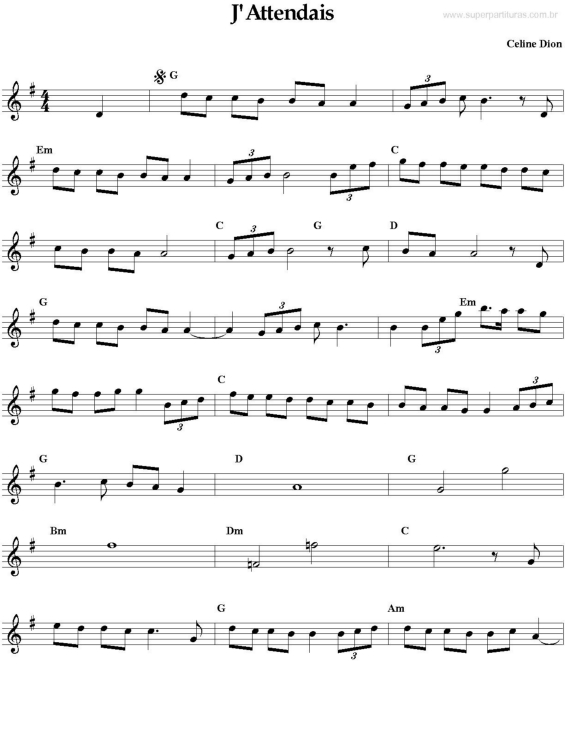 Partitura da música J`Attendais