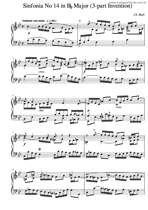 Partitura da música J.S. Bach Sinfonia No. 14 In B Flat Major