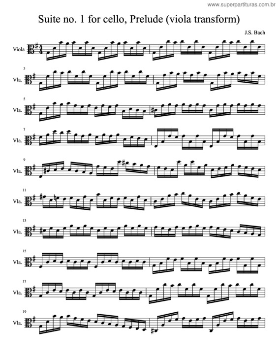 Partitura da música J.S Bach Suite 1 Viola