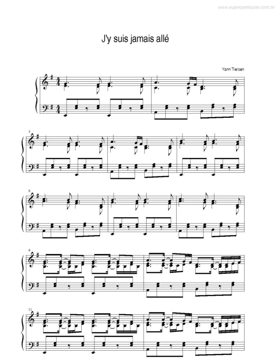 Partitura da música J`Y Suis Jamais Allé