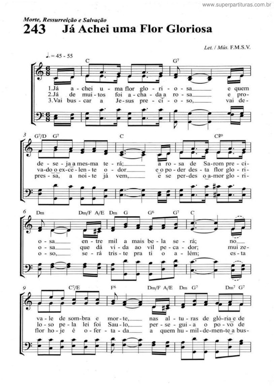 Partitura da música Já Achei Uma Flor Gloriosa