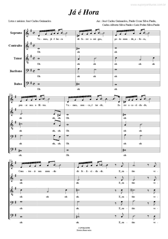 Partitura da música Já é Hora