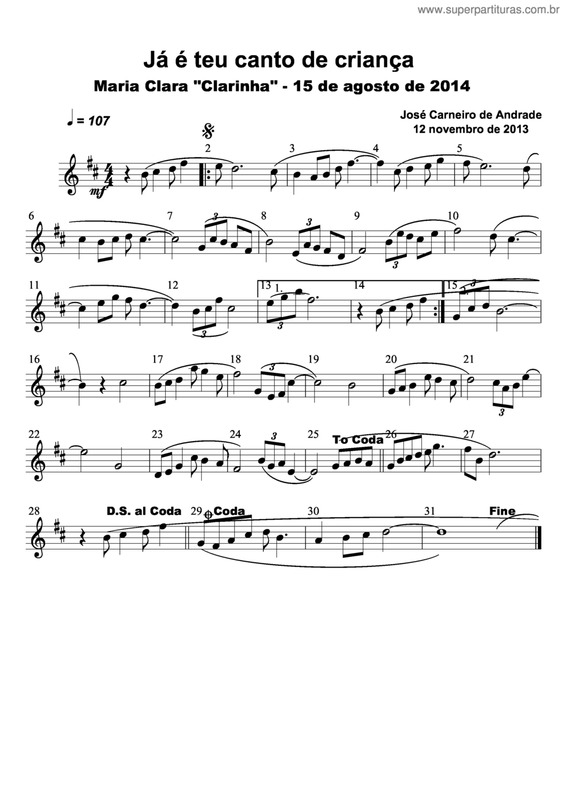 Partitura da música Já É Teu Canto De Criança