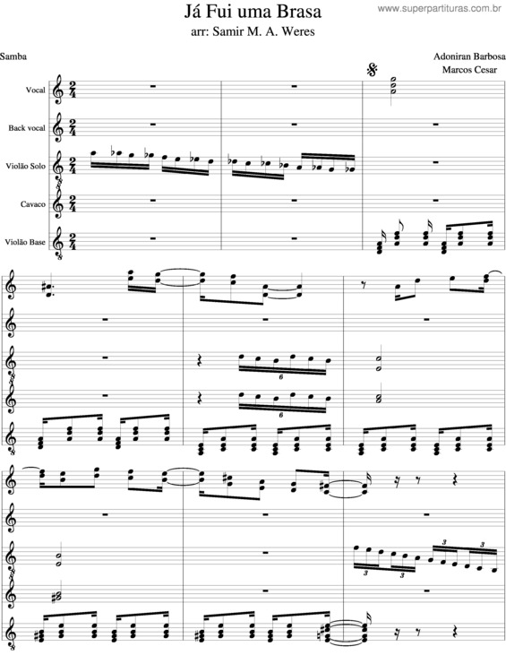 Partitura da música Já Fui Uma Brasa