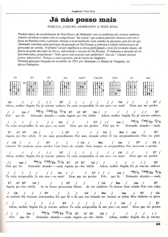 Partitura da música Já Não Posso Mais