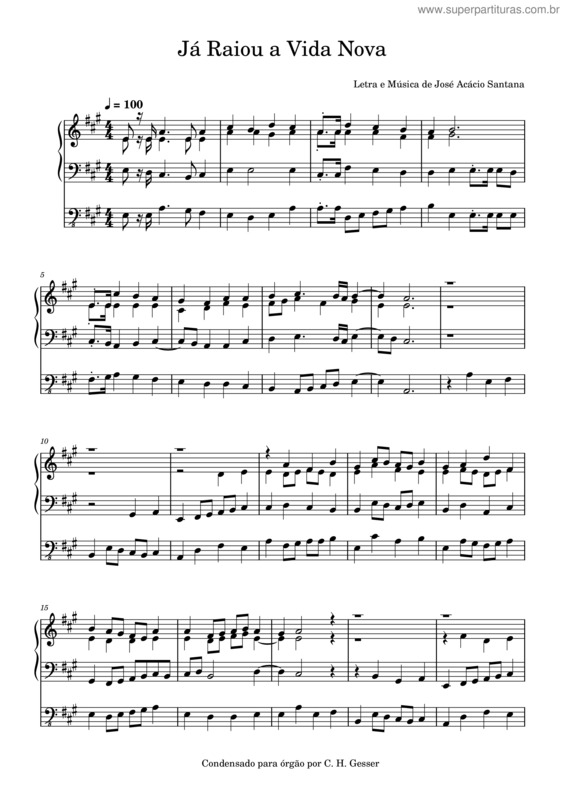 Partitura da música Já Raiou A Vida Nova – José Acácio Santana