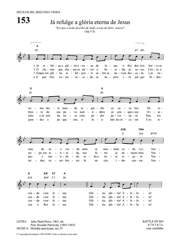 Partitura da música Já Refulge A Glória Eterna De Jesus