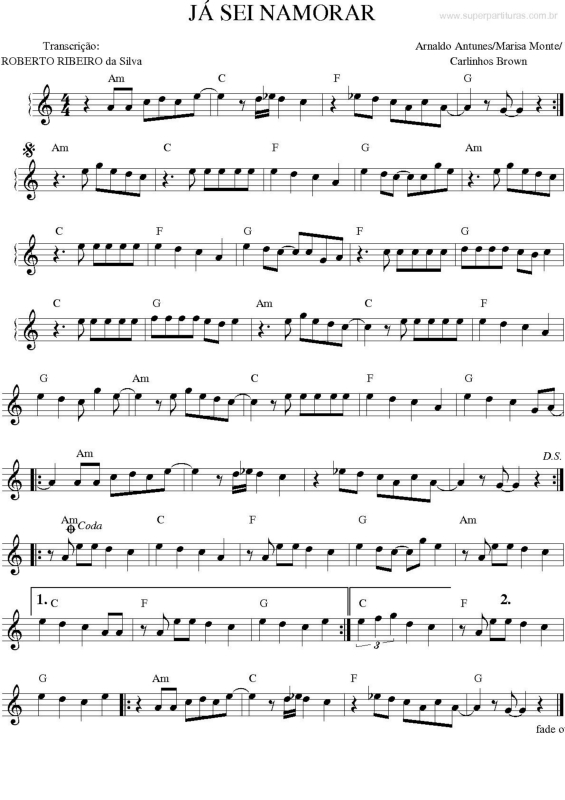 Partitura da música Já sei namorar