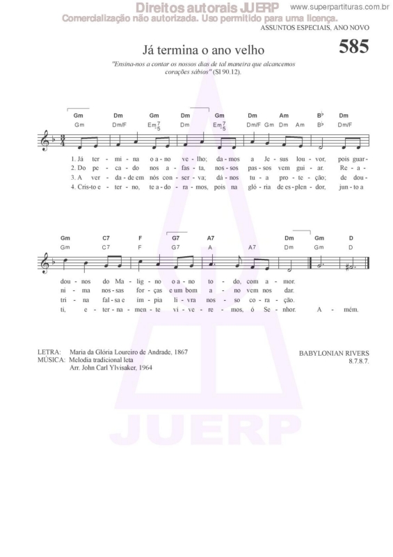 Partitura da música Já Termina O Ano Velho