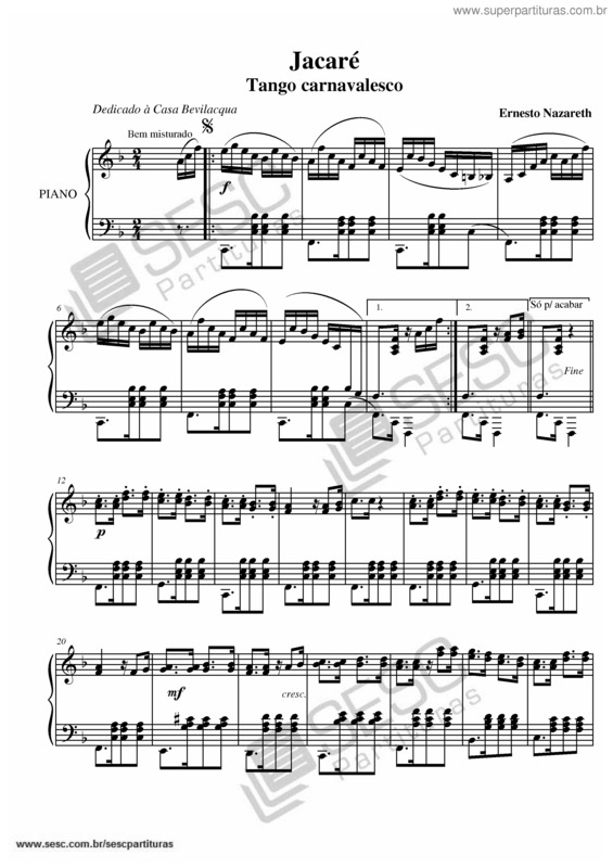 Partitura da música Jacaré v.2
