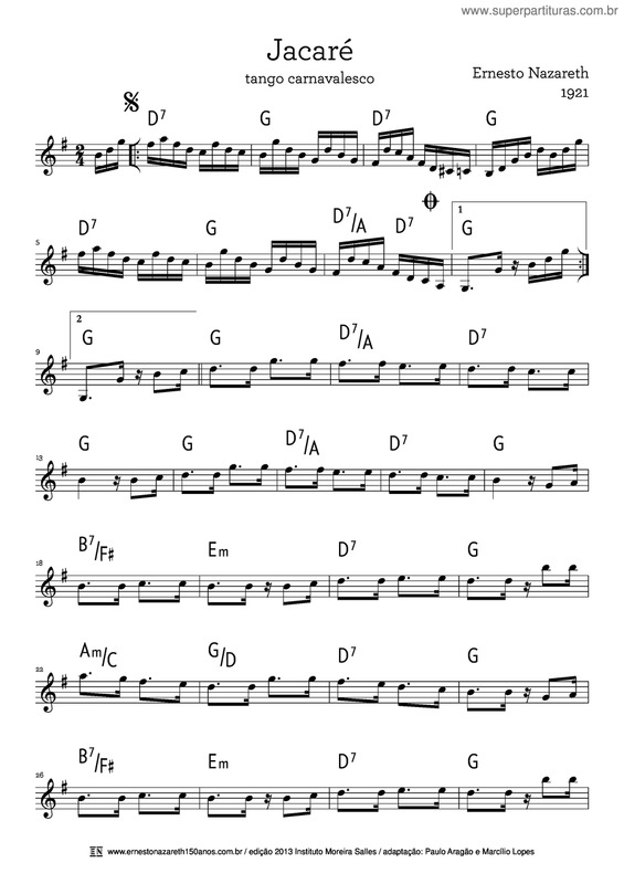 Partitura da música Jacaré v.3
