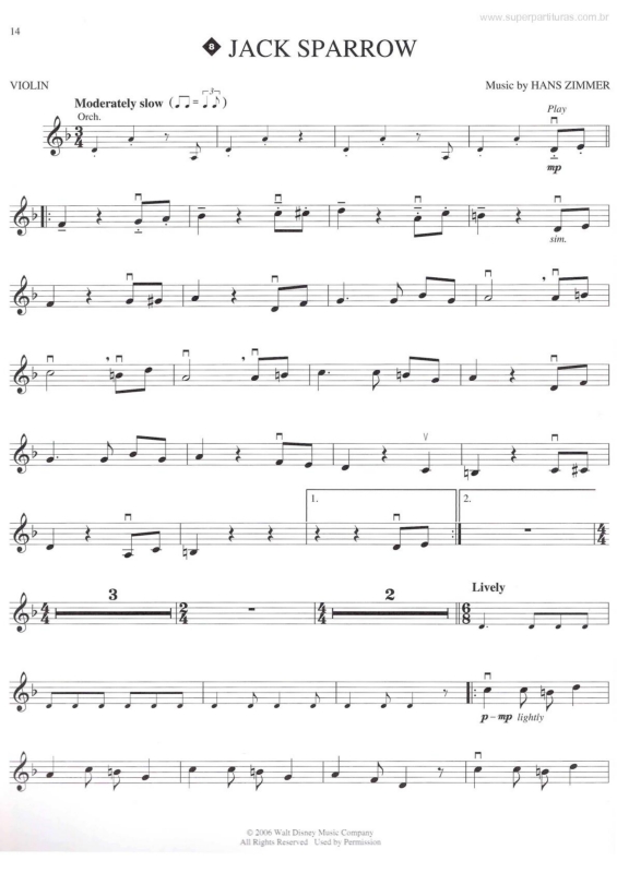 Partitura da música Jack Sparrow (Piratas do Caribe -Pirates of the Caribbean)