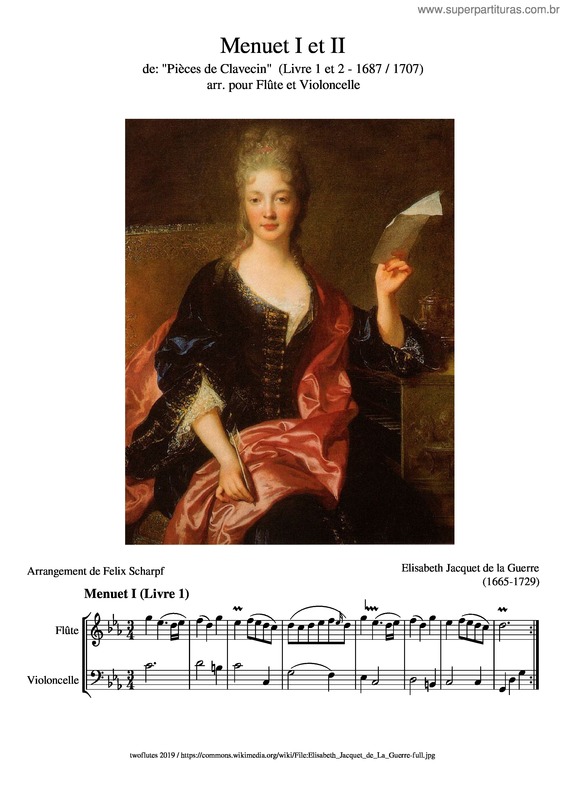 Partitura da música Jacquet De La Guerre, Elisabeth – Menuet I Et Ii Arr. Pour Flûte Et Violoncelle