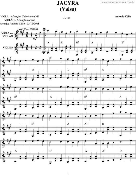 Partitura da música Jacyra v.2