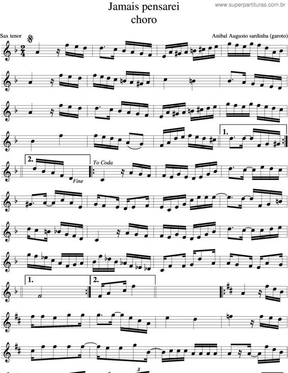 Partitura da música Jamais Pensarei