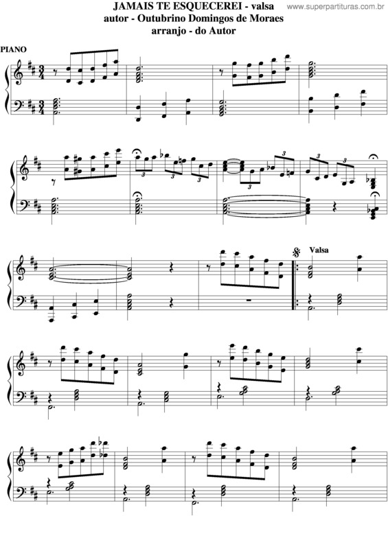 Partitura da música Jamais Te Esquerecei