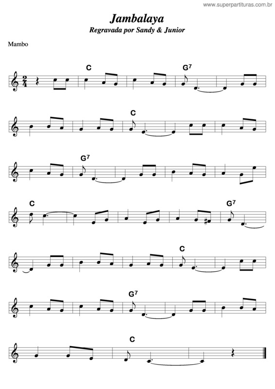 Partitura da música Jambalay