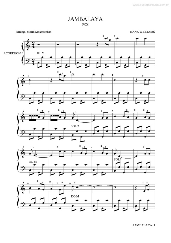 Partitura da música Jambalaya (Fox)