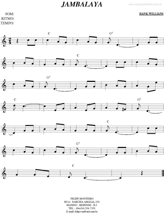 Partitura da música Jambalaya