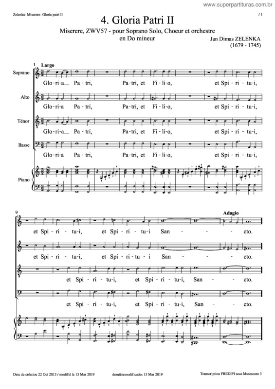 Partitura da música Jan Dismas Zelenka – Miserere Zwv 57, Gloria Patri Ii