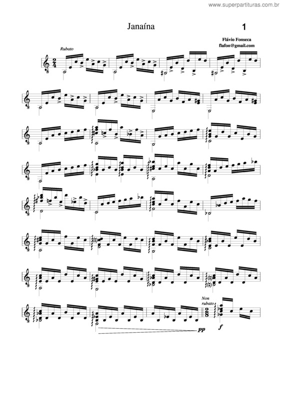 Partitura da música Janaína