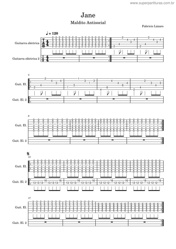 Partitura da música Jane – Maldito Antisocial