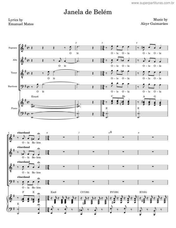 Partitura da música Janela De Belém