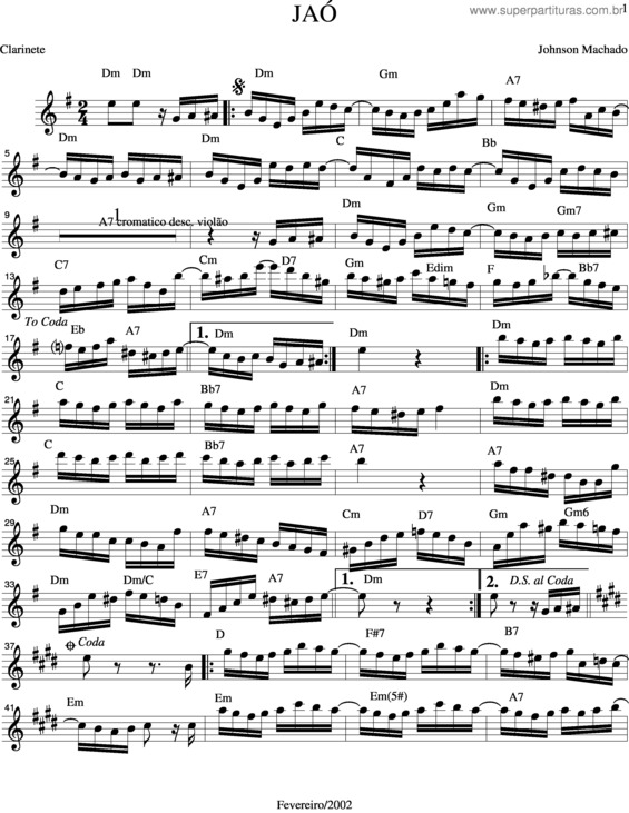 Partitura da música Jaó