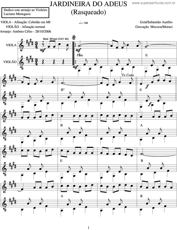 Partitura da música Jardineira Do Adeus