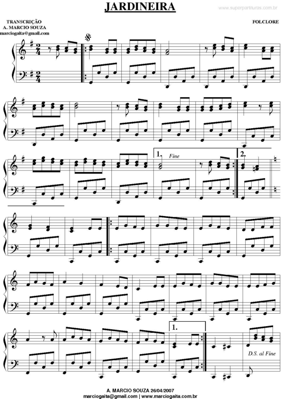 Partitura da música Jardineira v.2