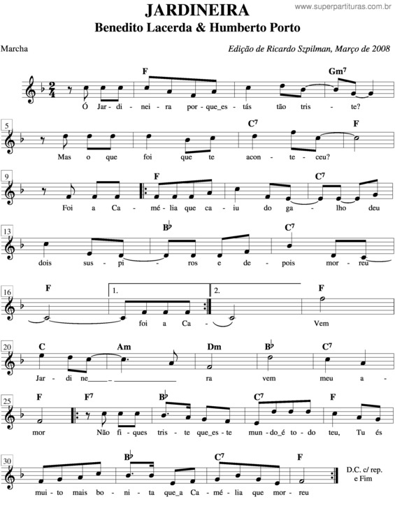 Partitura da música Jardineira v.4