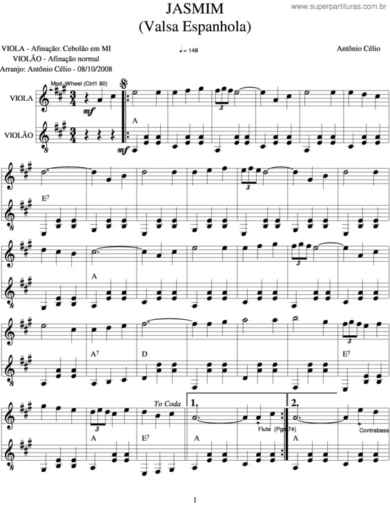 Partitura da música Jasmim v.2