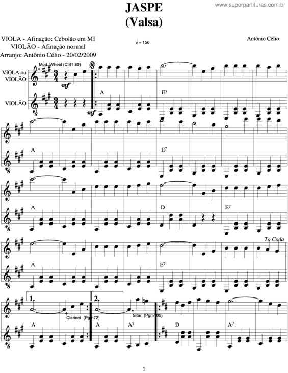 Partitura da música Jaspe