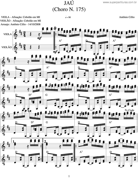 Partitura da música Jaú