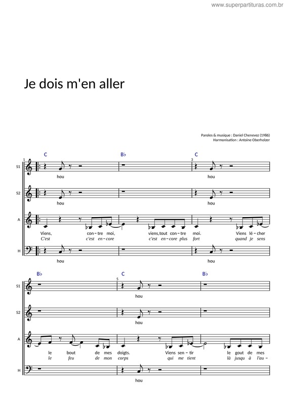 Partitura da música Je Dois M`En Aller