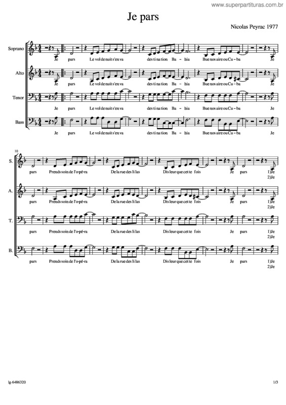 Partitura da música Je Pars – Bass