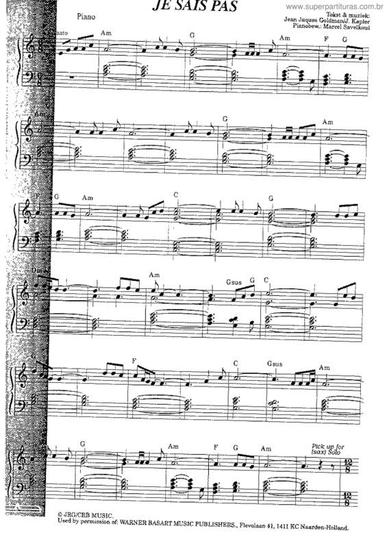 Partitura da música Je Sais Pas v.2