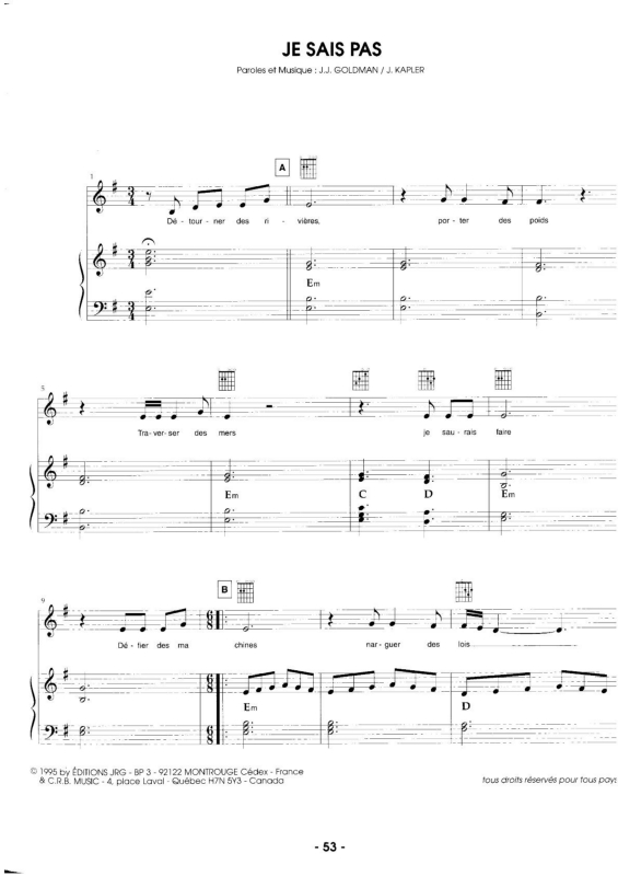 Partitura da música Je Sais Pas