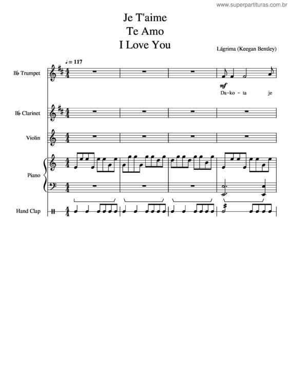 Partitura da música Je T Aime Te Amo I Love You