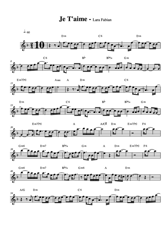 Partitura da música Je T´aime v.2