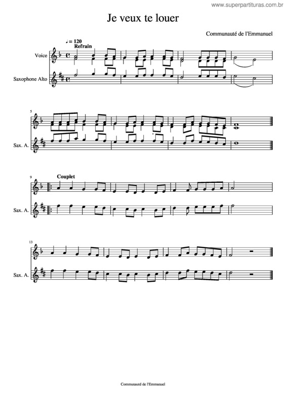 Partitura da música Je Veux Te Louer v.2