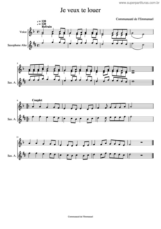 Partitura da música Je Veux Te Louer