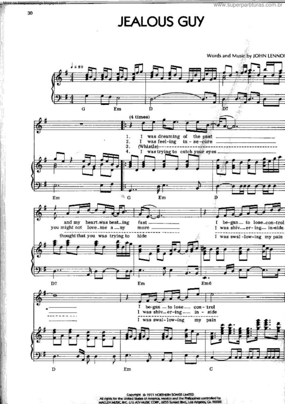 Partitura da música Jealous Guy v.4