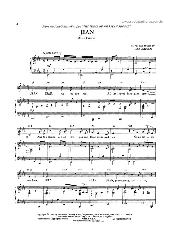 Partitura da música Jean