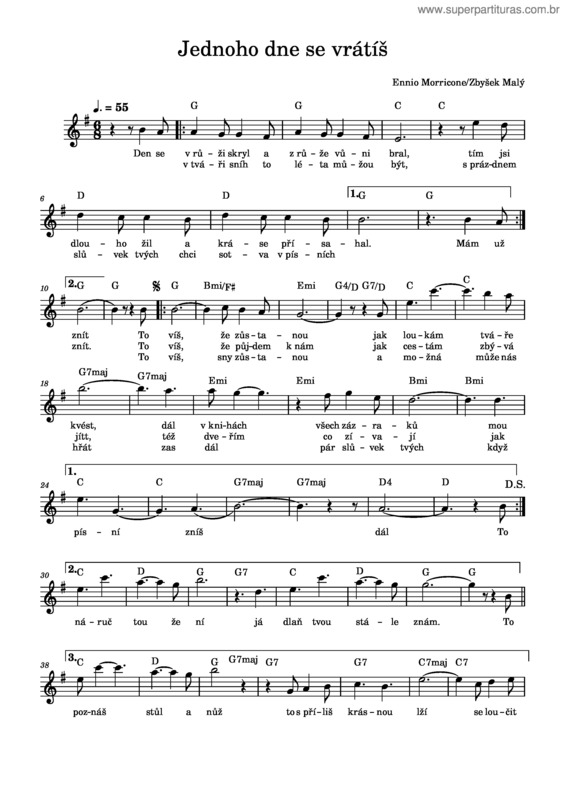 Partitura da música Jednoho Dne Se Vrátíš – E. Moricone/Z.Malý