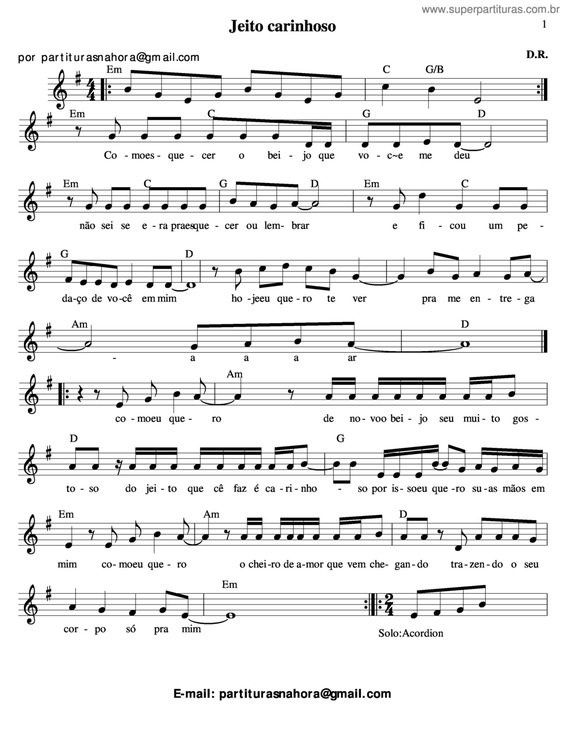 Partitura da música Jeito Carinhoso