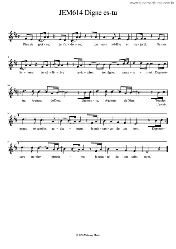 Partitura da música Jem614 Digne Es-Tu