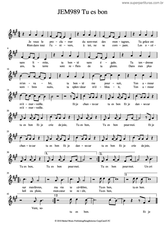 Partitura da música Jem989 Tu Es Bon